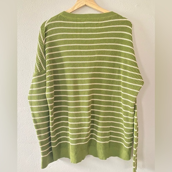 REI Thermal Waffle Knit Striped Top Women’s XL Green Long Sleeve 100% Cotton - Picture 2 of 6